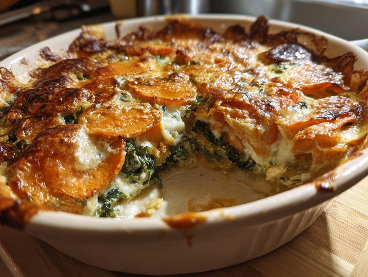 Sweet potato and kale gratin