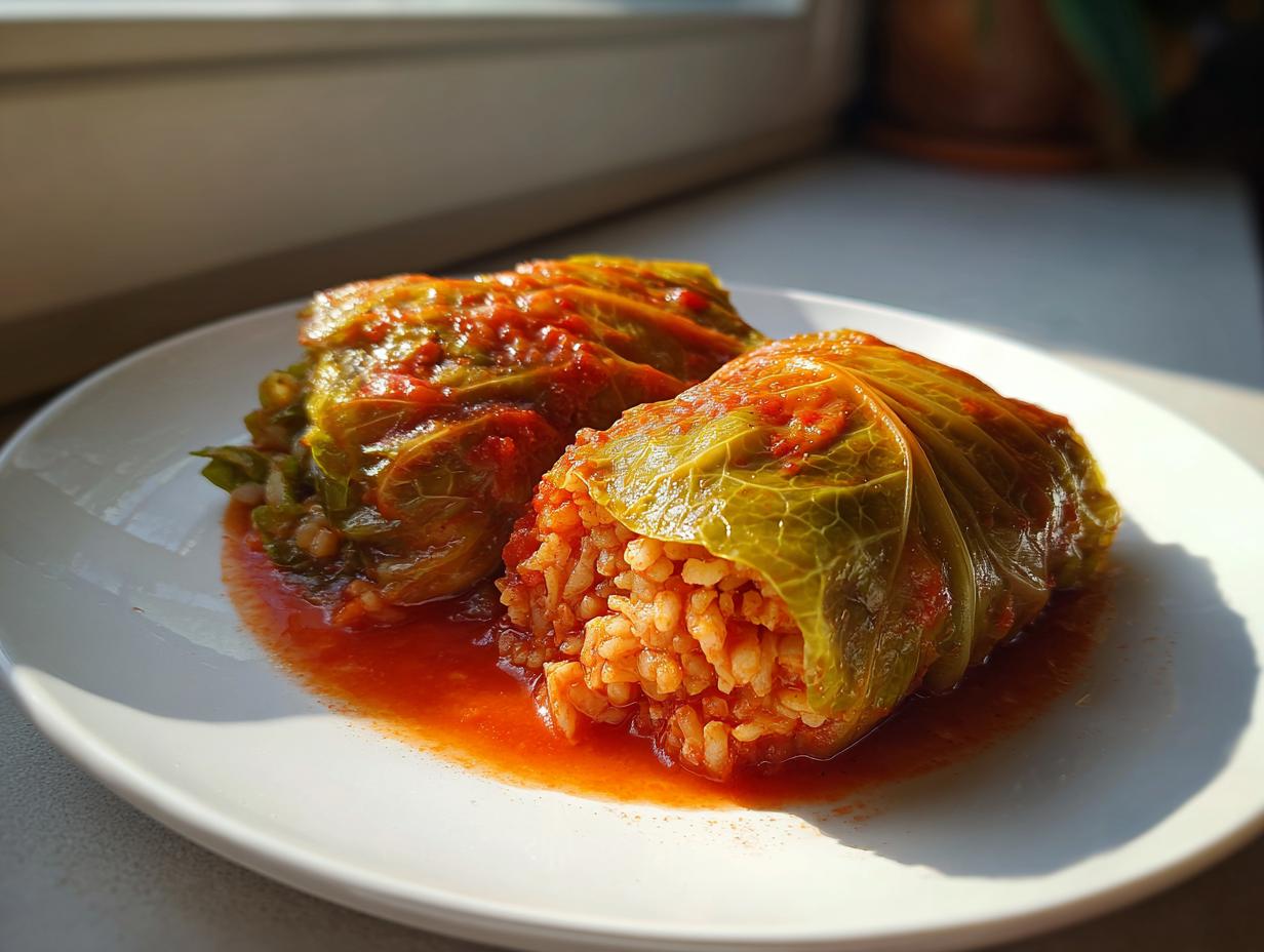 Vegan stuffed cabbage rolls